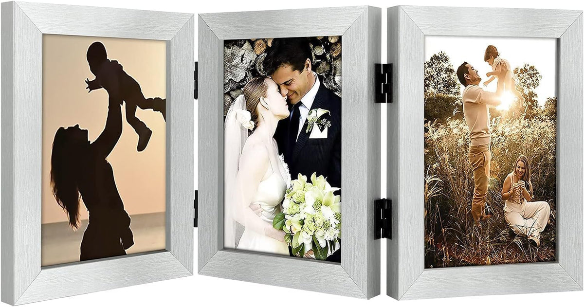 Golden State Art, 5x7 Triple Picture Frame Black- Real Glass, 1 Pack