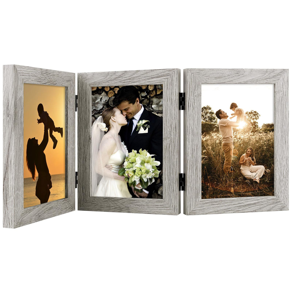 Golden State Art, 5x7 Triple Picture Frame Black- Real Glass, 1 Pack