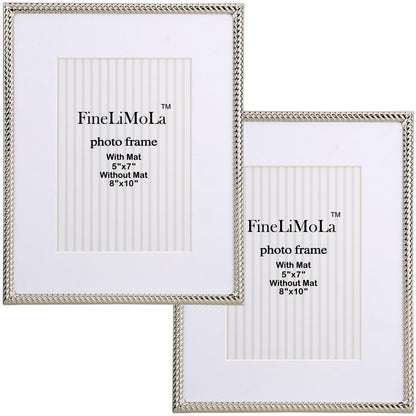 5x7'' Silver Rope Design Metal Picture Frames with Hi Quality Velvet Backing and Real Glass Front,Silver Photo Frame 7x5'' for Desktop Display Or Wall Hanging