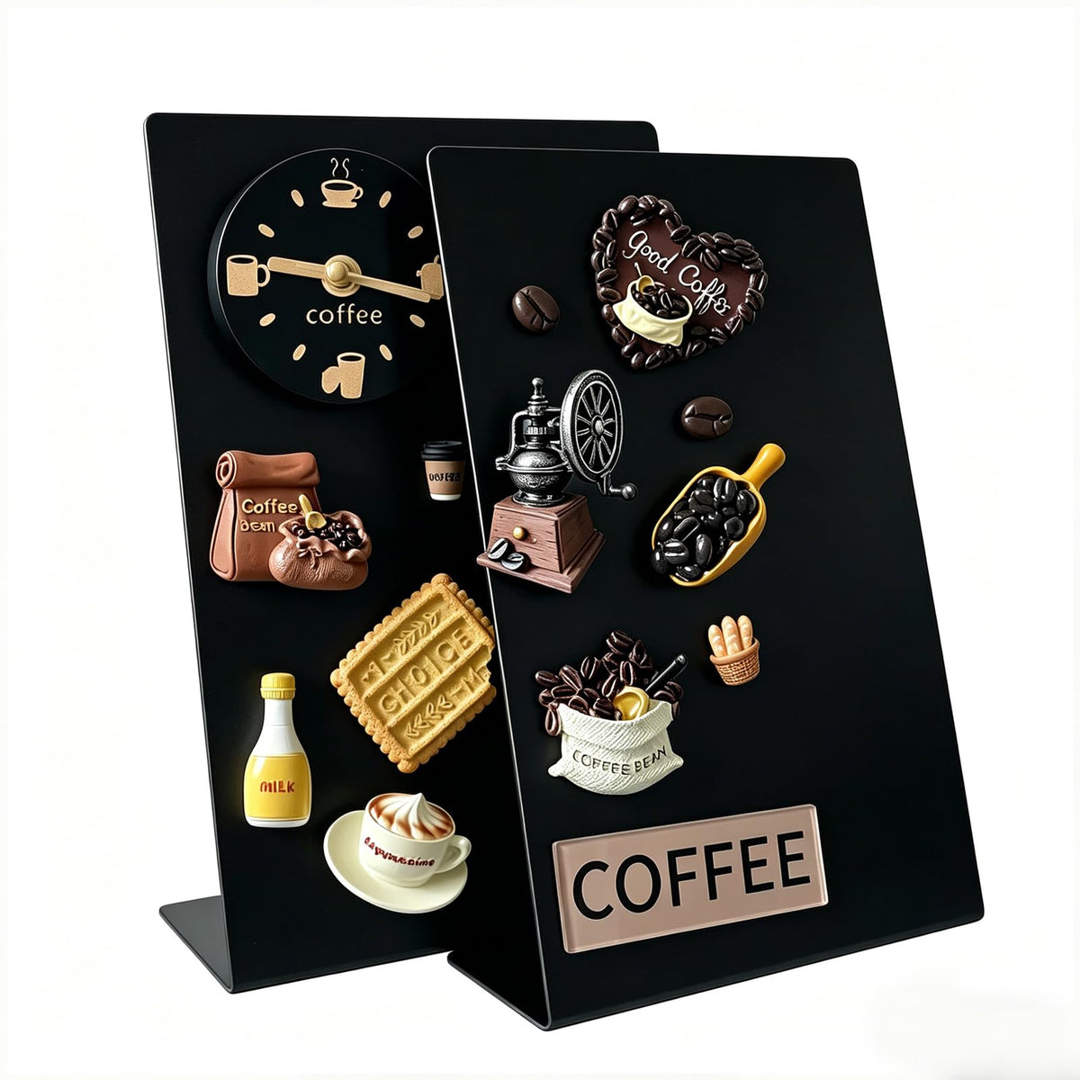 Magnet Board 7.87 x5.31 x 3.93 Stand Mini Black Metal Tabletop Memo Standing Magnetic Board for Desk - Magnetic Display for Back to School Menu Table， Photos，Memos (Black*2, 20 * 13.5 * 10cm)