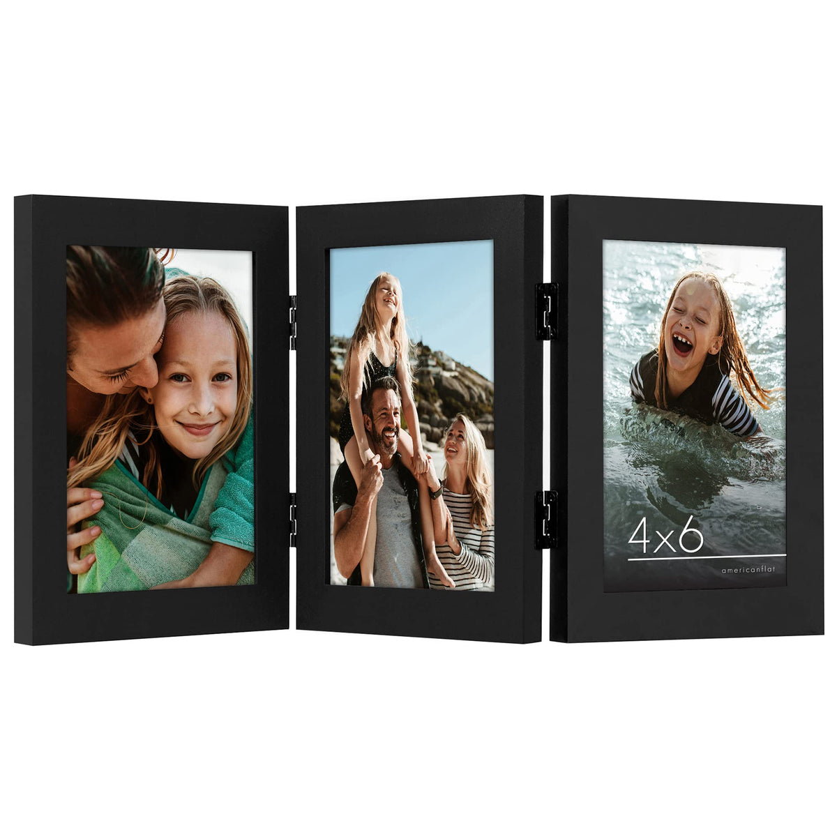 Americanflat Hinged 8x10 Picture Frame with Shatter-Resistant Glass - Double Picture Frames with Engineered Wood - Signature Collection - Photo Frame for Tabletop Display - Black