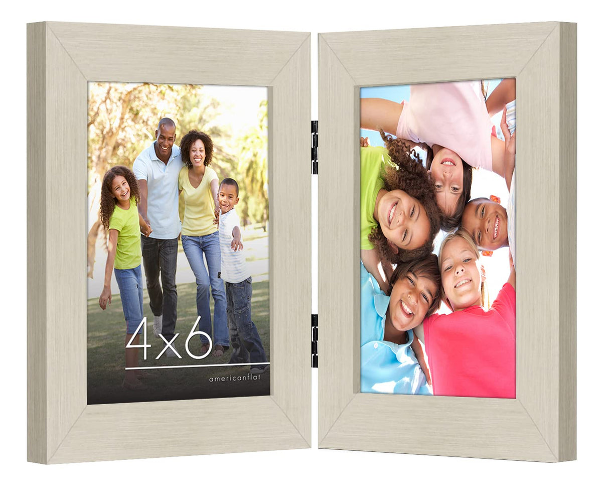 Americanflat Hinged 8x10 Picture Frame with Shatter-Resistant Glass - Double Picture Frames with Engineered Wood - Signature Collection - Photo Frame for Tabletop Display - Black