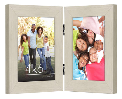 Americanflat Hinged 8x10 Picture Frame with Shatter-Resistant Glass - Double Picture Frames with Engineered Wood - Signature Collection - Photo Frame for Tabletop Display - Black