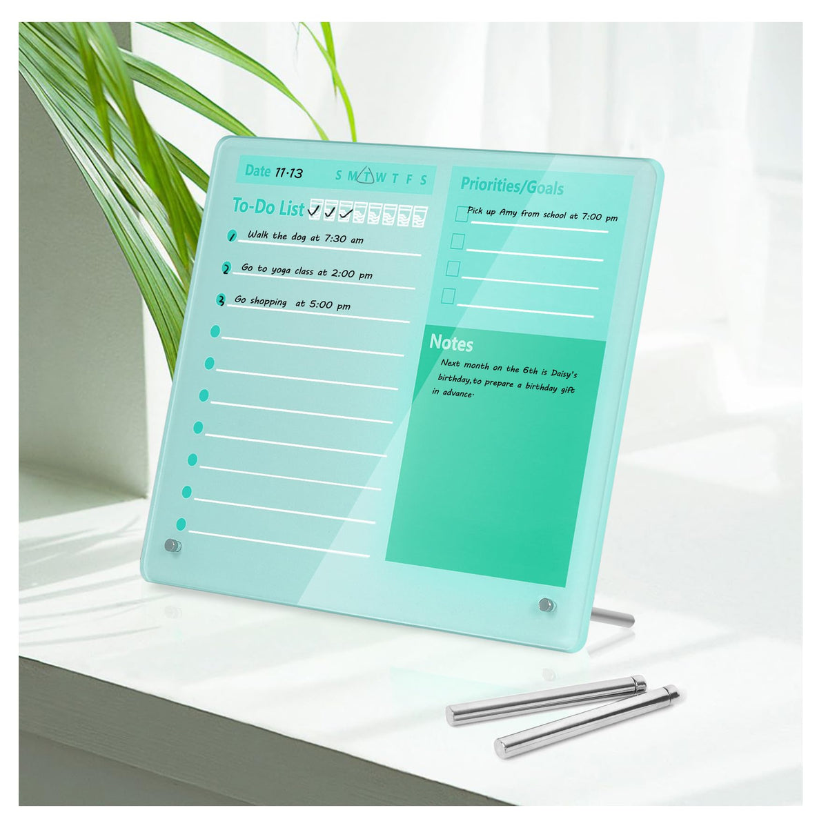 Desktop Thickened Acrylic Dry Erase Board to do List Planner Board，12"x10"，Tabletop Whiteboard with Stand，Frameless Pink Dry Erase White Board，for Office/Home/School