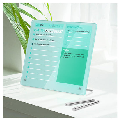 Desktop Thickened Acrylic Dry Erase Board to do List Planner Board，12"x10"，Tabletop Whiteboard with Stand，Frameless Pink Dry Erase White Board，for Office/Home/School