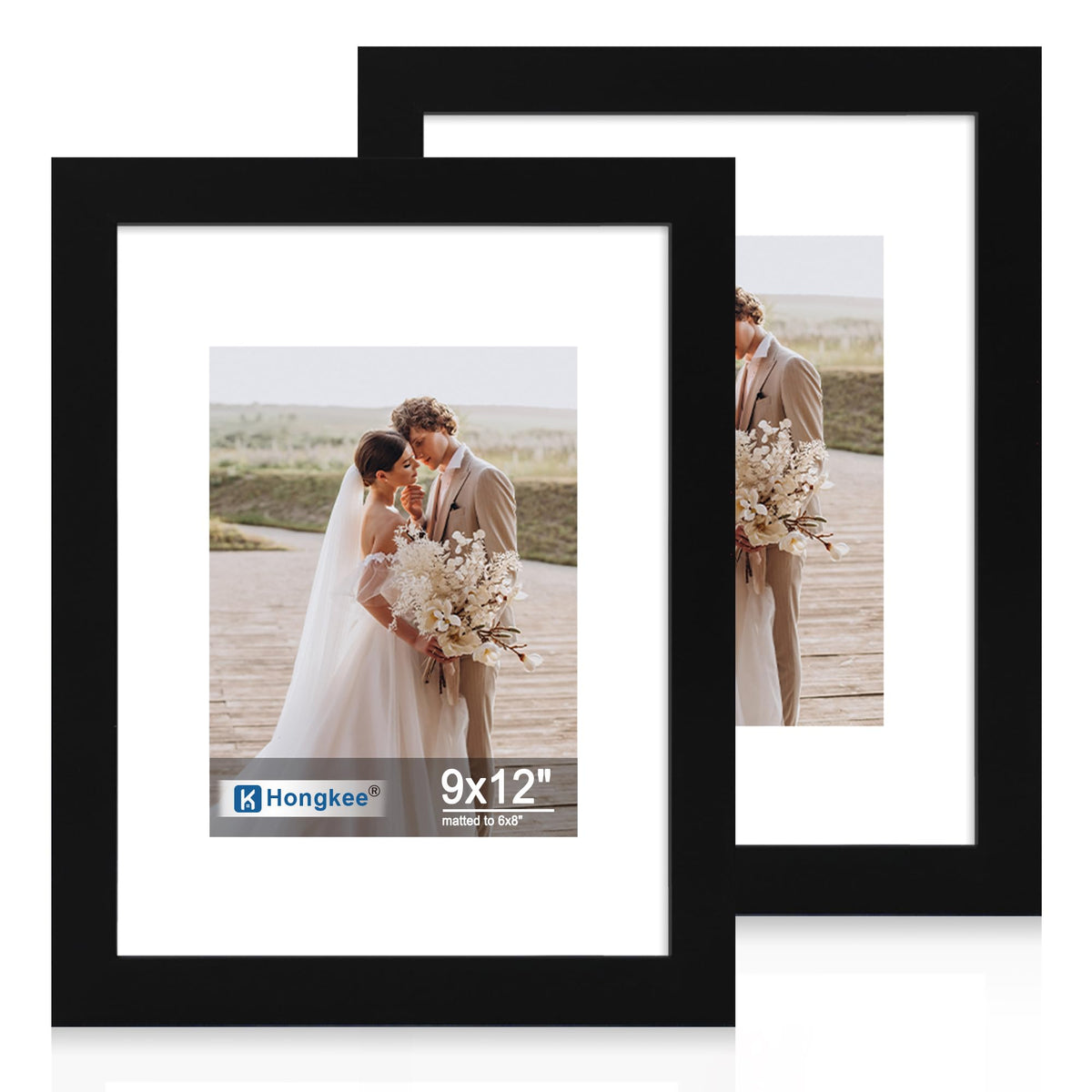 Hongkee 8x11 Picture Frame Set of 2, Real Glass, Rustic Brown Wood Frame