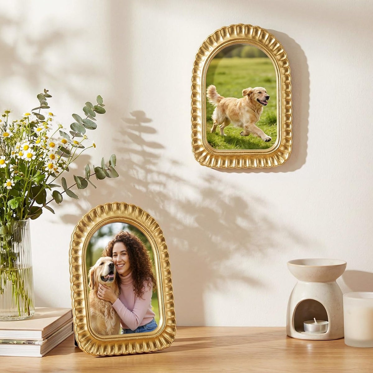 AceOrbit 4x6 Inch Gold Petal Arched Picture Frame Vintage Scalloped