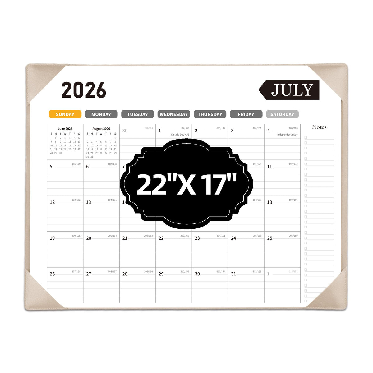 Desk Calendar 2026-2027, 22 x 17, Jun. 2026-Dec. 2027, PU Desk Pad