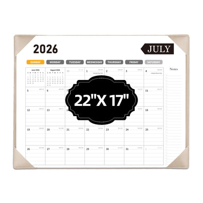 Desk Calendar 2026-2027, 22 x 17, Jun. 2026-Dec. 2027, PU Desk Pad
