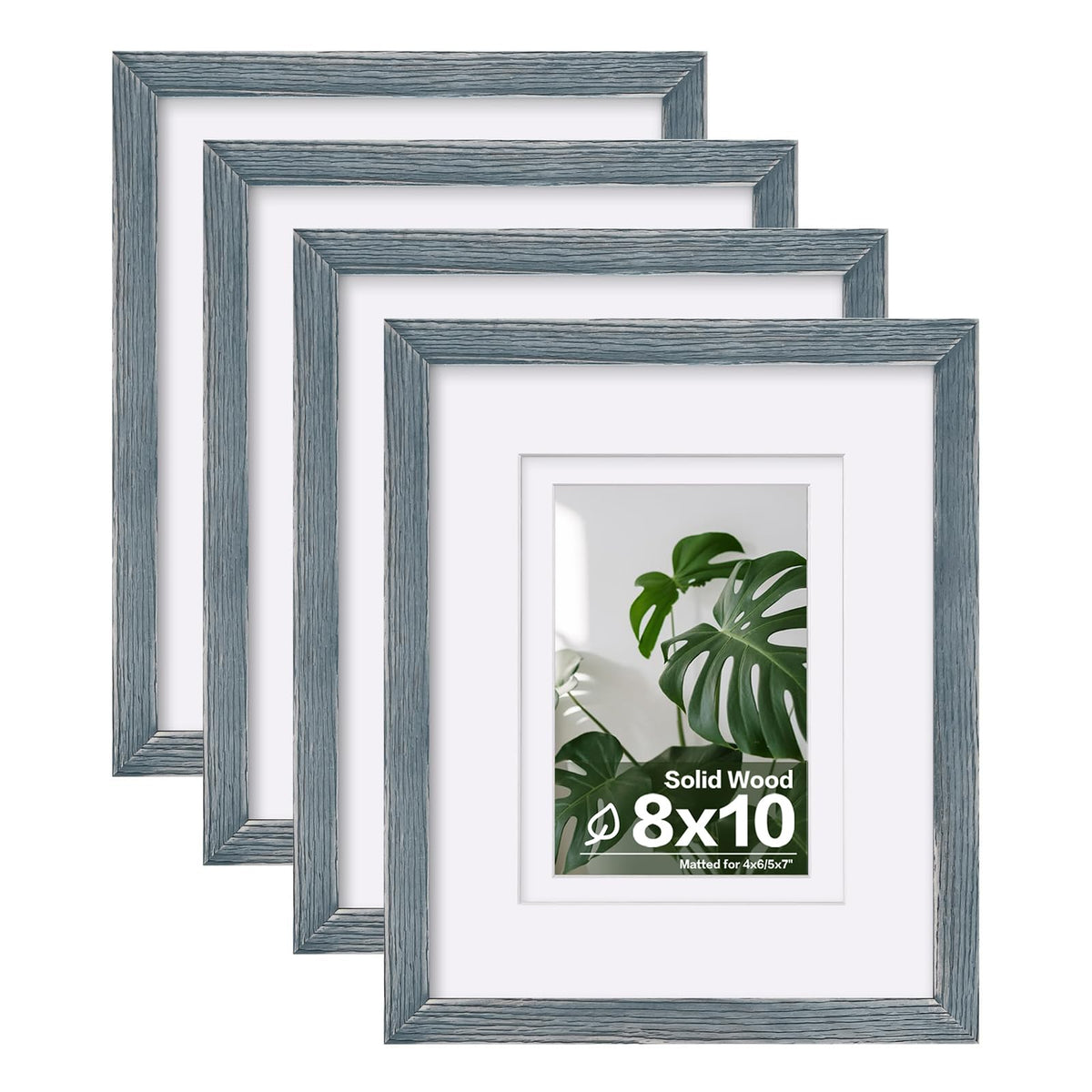 Egofine 8x10 Picture Frames Set of 4, Made of Solid Wood Covered by Plexiglass 4x6 and 5x7 with Mat or 8x10 without Mat, for Table Top Display and Wall Mounting Photo Frame Black
