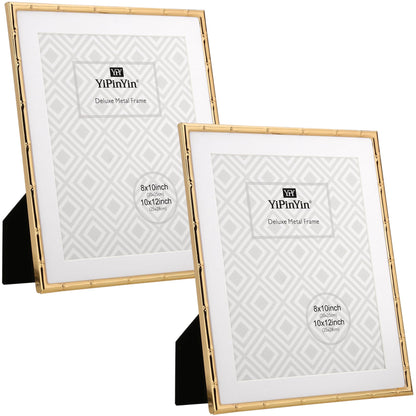 YiPinYin Dark Gold 4x6'' Bamboo Detail Designs Hinged Triple Metal Picture Frame,Elegant Gold Plated Wedding Photo Frames With Soft Touch Velvet Backing for Desktop and Wall Décor