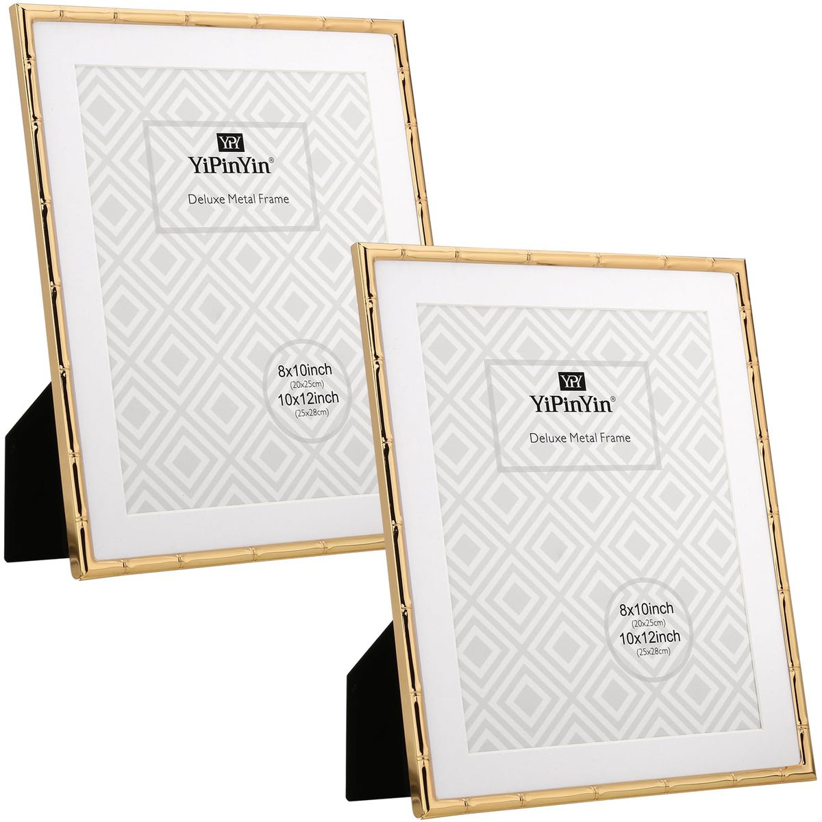 6x8''Bamboo Detail Dark Gold Metal Picture Frame 2pack,With Acid Frame Mount for 4x6'',Elegant Gold Plated Baby Nurse Photo Frames 6x8''With Soft Touch Velvet Backing for Desktop and Wall Décor
