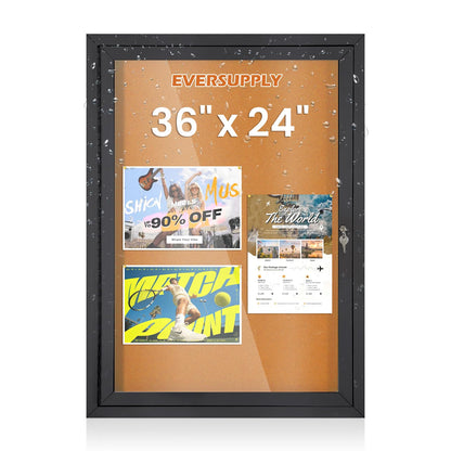 36x24 in Outdoor Bulletin Board Enclosed Display Case, Grey Felt & Black
