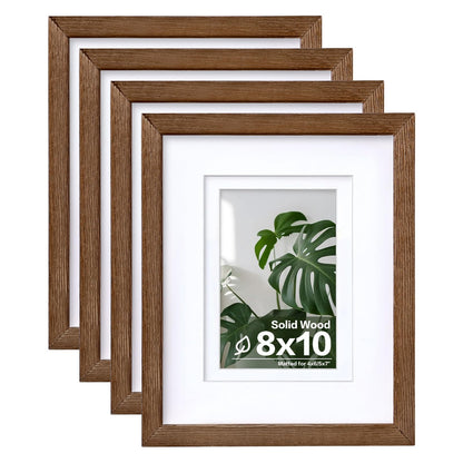 Egofine 8x10 Picture Frames Set of 4, Made of Solid Wood Covered by Plexiglass 4x6 and 5x7 with Mat or 8x10 without Mat, for Table Top Display and Wall Mounting Photo Frame Black