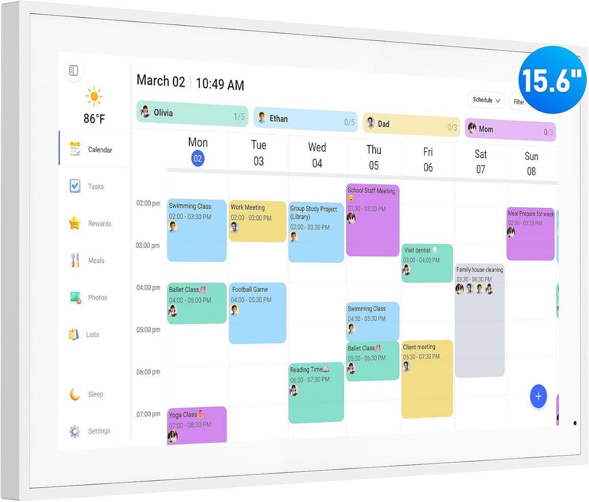 Digital Calendar, 15.6 Inch Wall Planner Electronic Calendar & Chore Chart, Smart Touchscreen Interactive Display for Family Schedules, Great for Organizing Your Routines, Wall & Desk Mountable