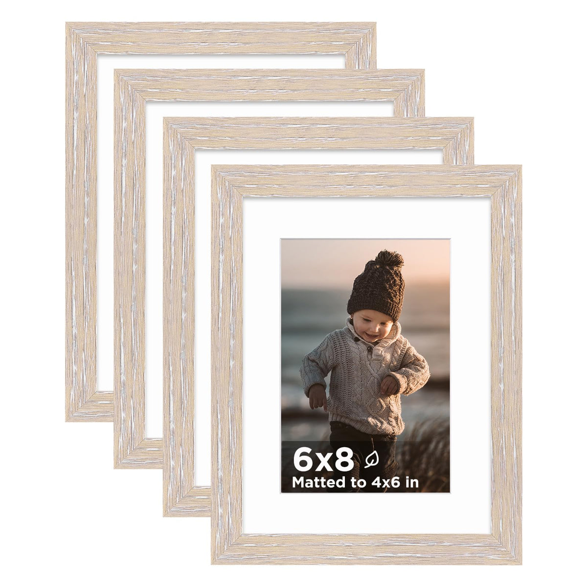 KINLINK 5x7 Picture Frames, Mix Color Photo Frames with Plexiglass for Picture 4x6 with Mat or 5x7 without Mat, Composite Wood Picture Frames for Table Top and Wall Mounting, Set of 4