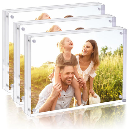 Fixwal 4x4 Acrylic Picture Frame, with Magnetic Desktop, 3 Pack