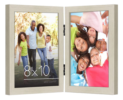 Americanflat Hinged 8x10 Picture Frame with Shatter-Resistant Glass - Double Picture Frames with Engineered Wood - Signature Collection - Photo Frame for Tabletop Display - Black
