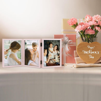 5x7 Triple Picture Frame Tabletop Display for Photos Pink