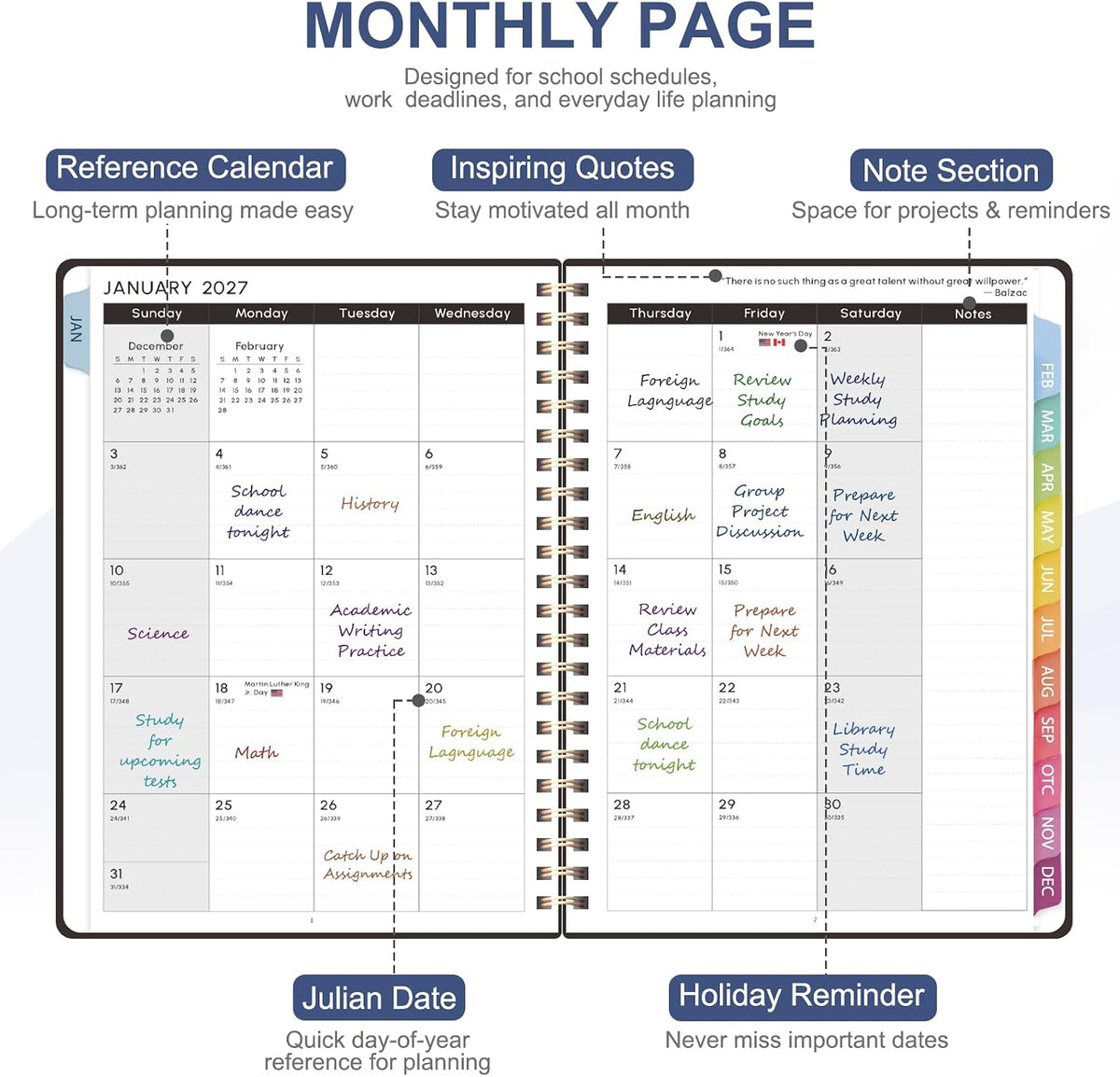 2027 Planner, Weekly and Monthly Calendar Planner Book