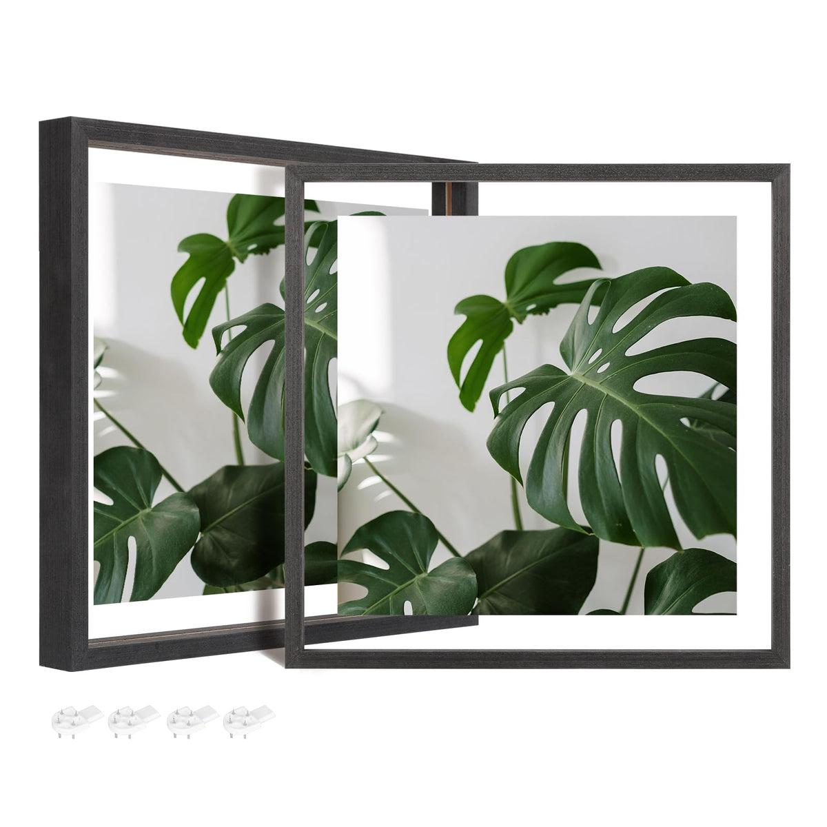 Egofine 5x7 Floating Frames Set of 2, Double Plexiglass Picture Frame, Made of Solid Wood Display Any Size Photo up to 5x7, Wall Mount or Tabletop Standing, Natural Wood
