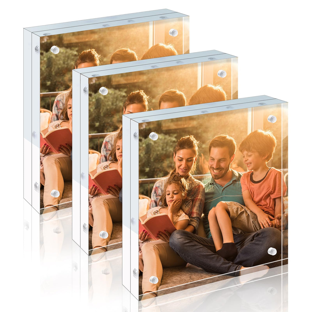 Egofine 4x6 Acrylic Frames 6 Pack, 20mm Thicker Frameless Clear Picture Frames, Double Sided Magnetic Picture Frames, Free Standing Desktop Display