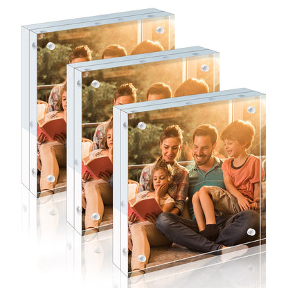 Egofine 4x6 Acrylic Frames 6 Pack, 20mm Thicker Frameless Clear Picture Frames, Double Sided Magnetic Picture Frames, Free Standing Desktop Display