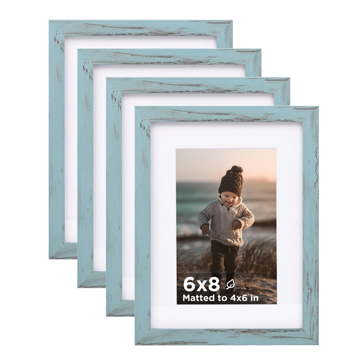 KINLINK 5x7 Picture Frames, Mix Color Photo Frames with Plexiglass for Picture 4x6 with Mat or 5x7 without Mat, Composite Wood Picture Frames for Table Top and Wall Mounting, Set of 4
