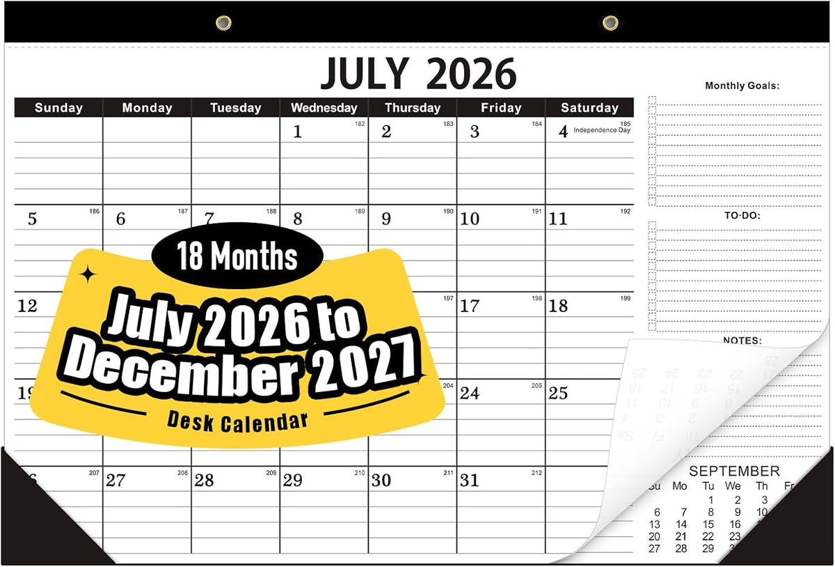 Desk Calendar 2026-2027 -18 Months-JULY 2026 to December 2027,Desk calendar 2026-2027,12x17 in,Calendar 2026-2027,Office Desk Calendar 2027