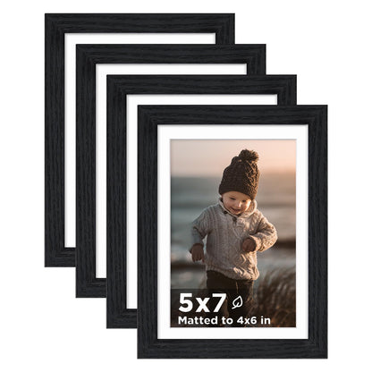 KINLINK 5x7 Picture Frames, Mix Color Photo Frames with Plexiglass for Picture 4x6 with Mat or 5x7 without Mat, Composite Wood Picture Frames for Table Top and Wall Mounting, Set of 4