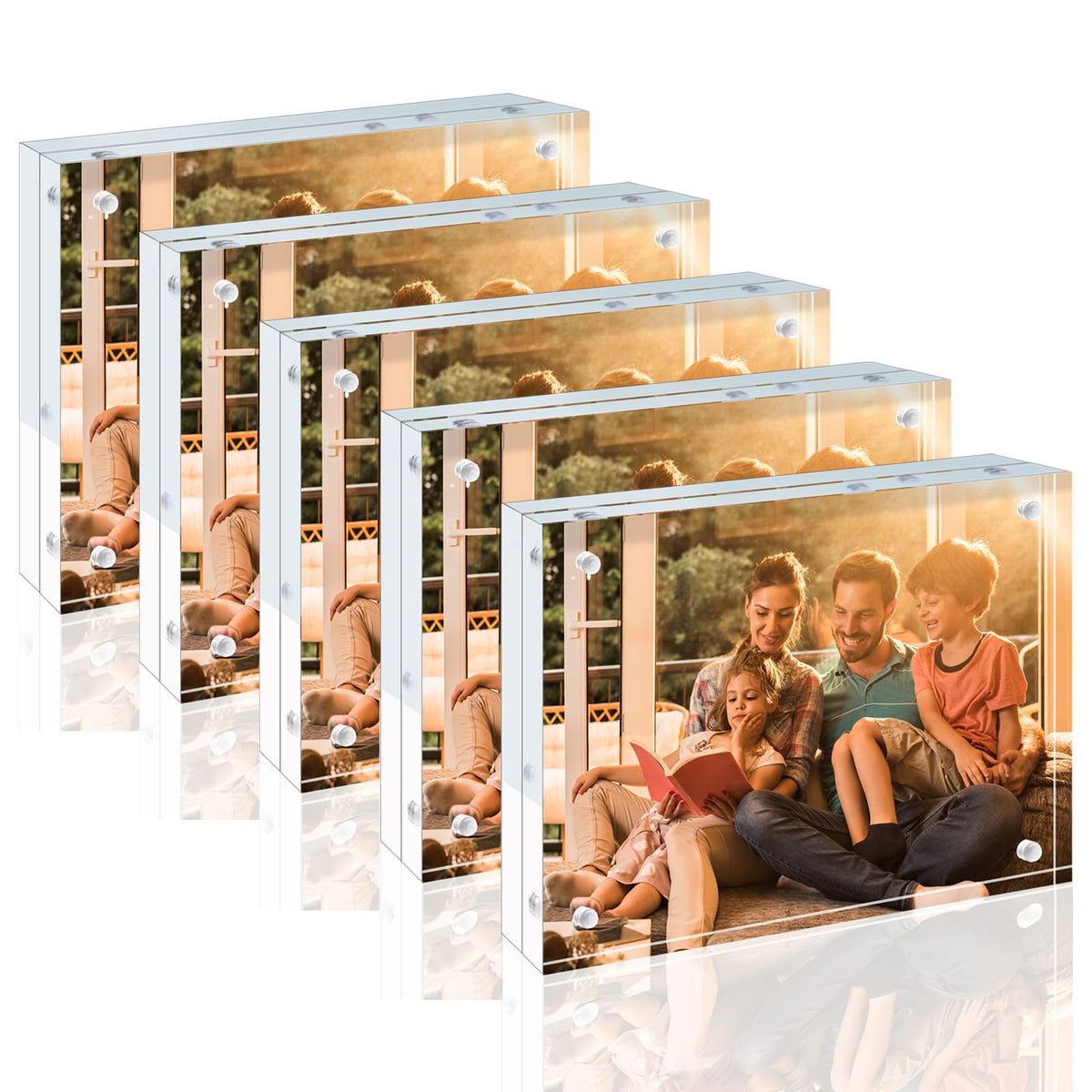 Egofine 4x6 Acrylic Frames 6 Pack, 20mm Thicker Frameless Clear Picture Frames, Double Sided Magnetic Picture Frames, Free Standing Desktop Display