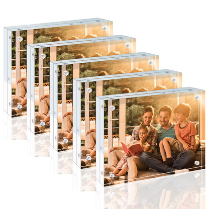 Egofine 4x6 Acrylic Frames 6 Pack, 20mm Thicker Frameless Clear Picture Frames, Double Sided Magnetic Picture Frames, Free Standing Desktop Display