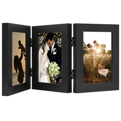 Golden State Art, 5x7 Triple Picture Frame Black- Real Glass, 1 Pack