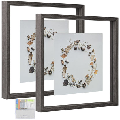 MUYE 5x7 Floating Frame Set of 2,Double Glass Rustic Photo Frame for Wall Hanging or Tabletop Standing,Also Display 4x6 or 3x5 Photo for Floating Effect,Natural