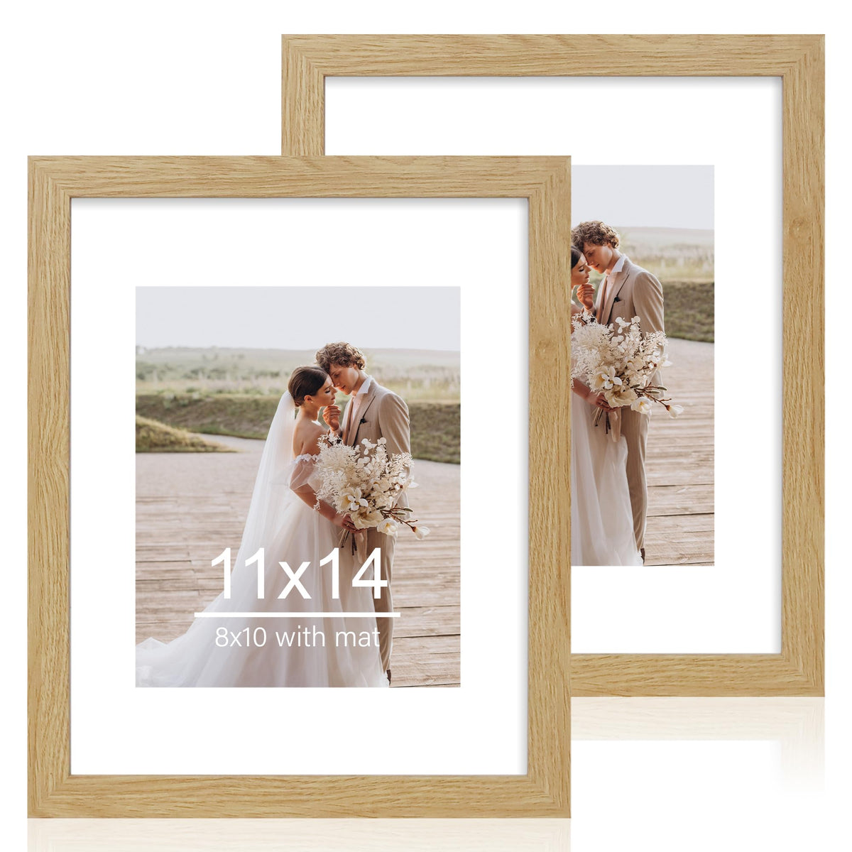 Hongkee 8x11 Picture Frame Set of 2, Real Glass, Rustic Brown Wood Frame