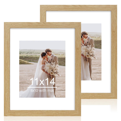 Hongkee 8x11 Picture Frame Set of 2, Real Glass, Rustic Brown Wood Frame