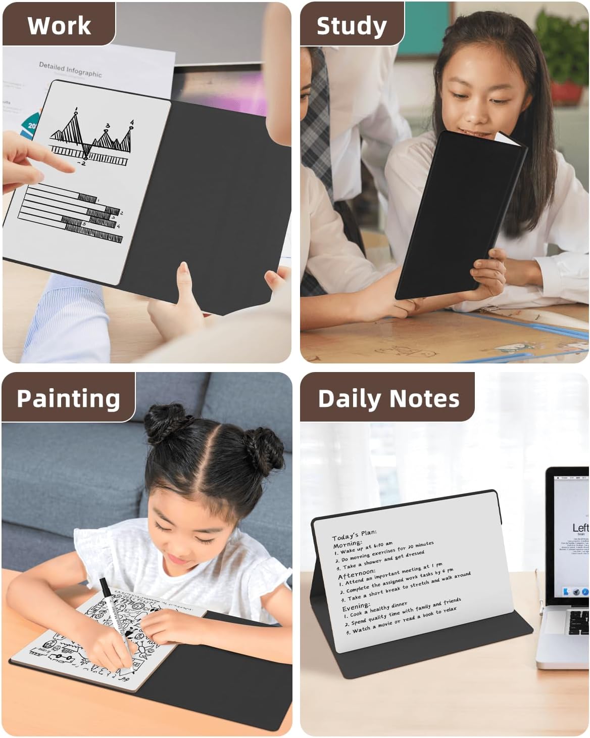 Small Dry Erase Board with Stand for Desk, Portable Reusable Desktop Notepad, 9.5 * 6.6in Memo White Board,Office Home Supplies Desk Accessories MH770 (Black)