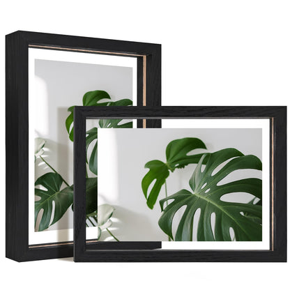 Egofine 5x7 Floating Frames Set of 2, Double Plexiglass Picture Frame, Made of Solid Wood Display Any Size Photo up to 5x7, Wall Mount or Tabletop Standing, Natural Wood