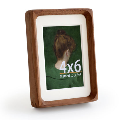 Wooden Picture Frames, 2.5x3.5 Small Polaroid Picture Frame Matted to 2x3 with Plexiglass, Teak Solid Natural Wood Tiny Photo Frame, For TableTop and Wall Mounting