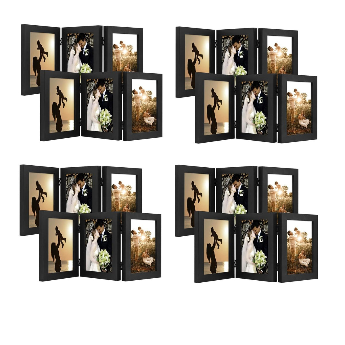Golden State Art, 5x7 Triple Picture Frame Black- Real Glass, 1 Pack