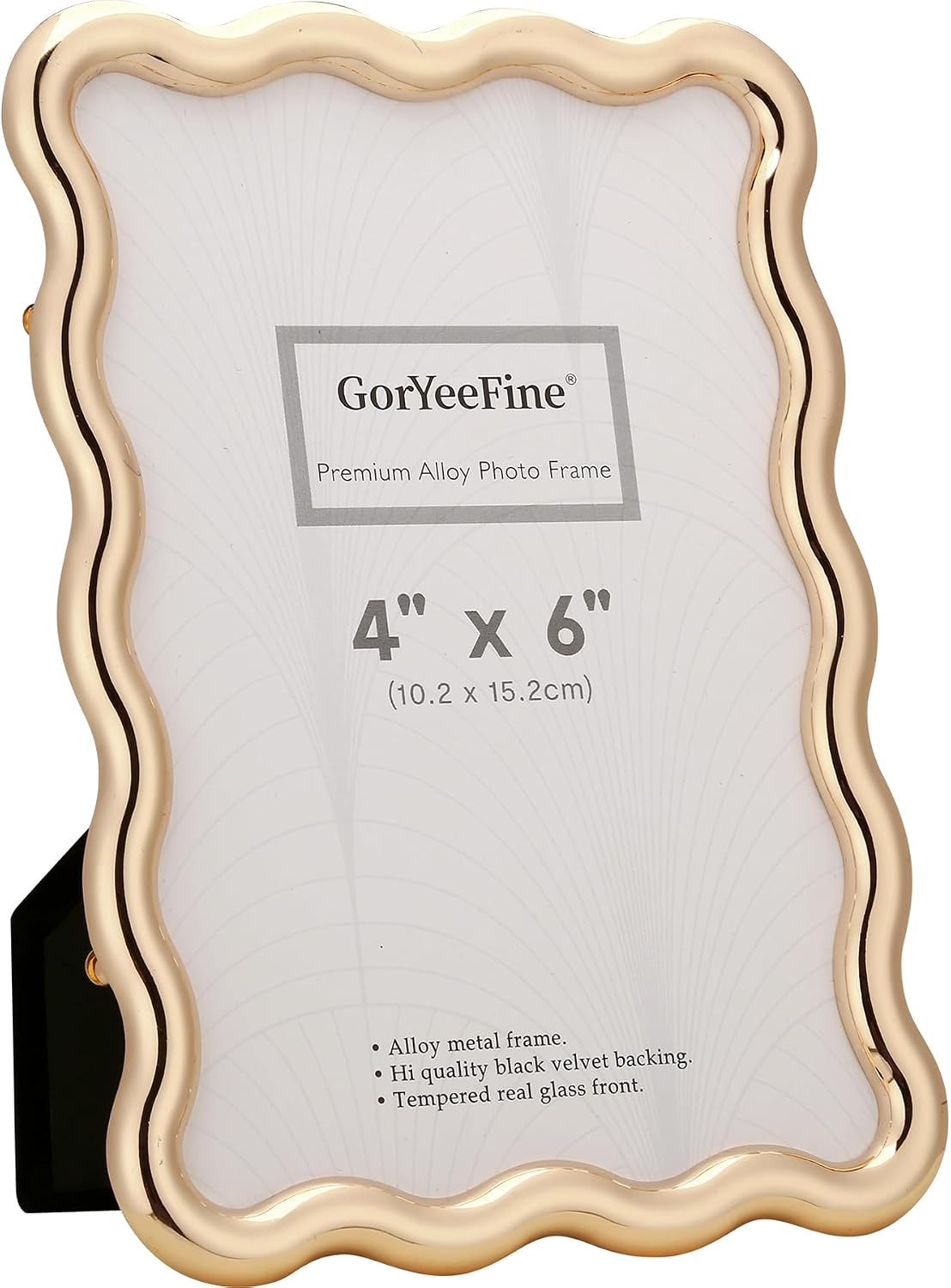 Gold 4 x 6'' High-End Zinc Alloy Picture Frame with Wave Design - Modern Glamour 6x4'' Pictures Frames for Desktop and Wall Décor