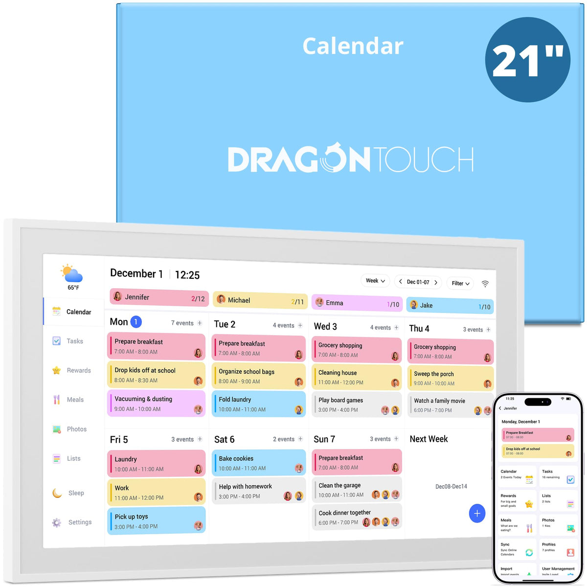 Dragon Touch 15.6" digital calendar chore chart – 1080P full HD interactive touchscreen, smart family planner, Hearth Display wall & desk mountable for seamless scheduling