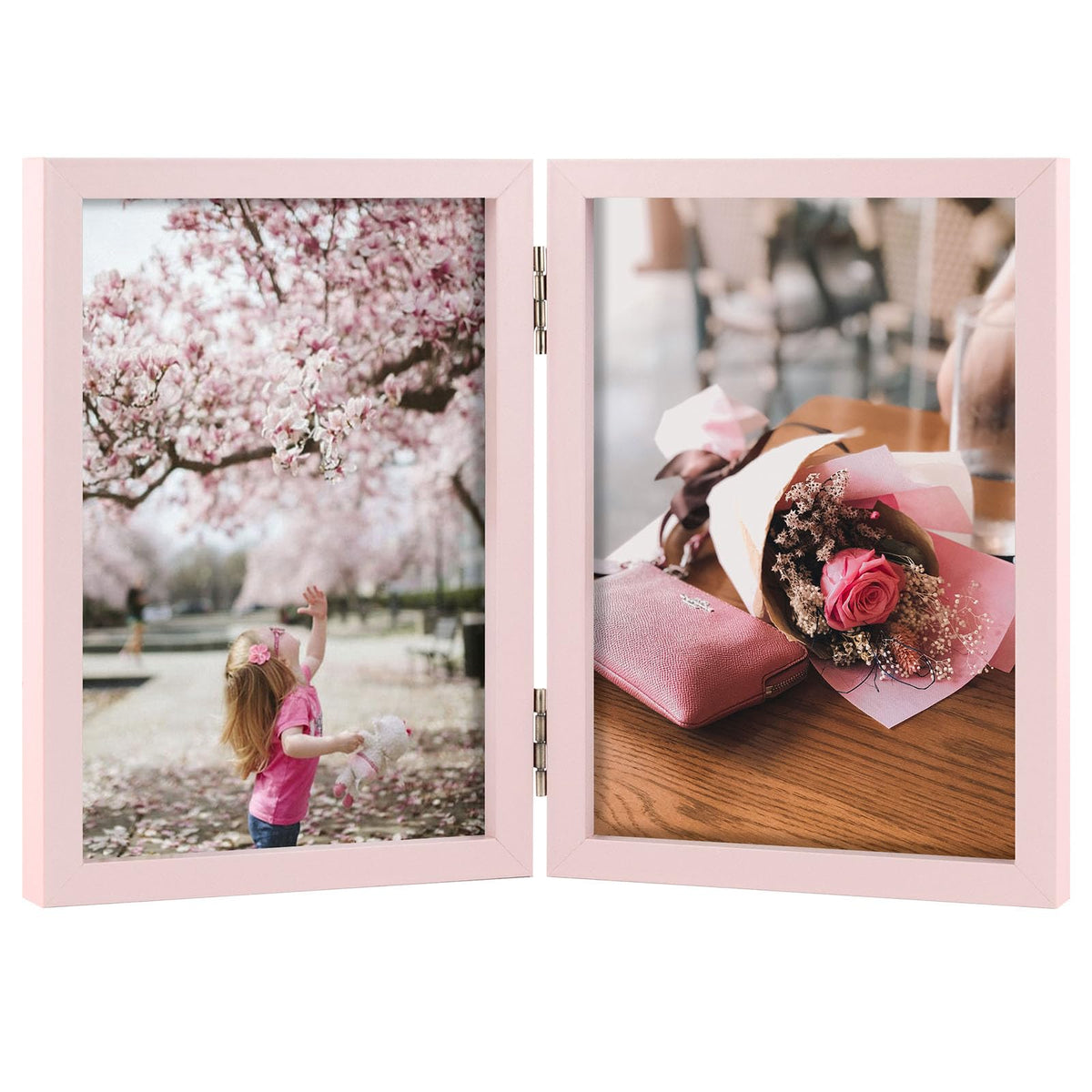 5x7 Double Picture Frame Tabletop Display for Photos Pink