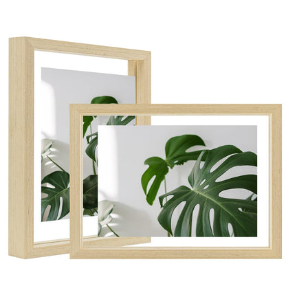 Egofine 5x7 Floating Frames Set of 2, Double Plexiglass Picture Frame, Made of Solid Wood Display Any Size Photo up to 5x7, Wall Mount or Tabletop Standing, Natural Wood