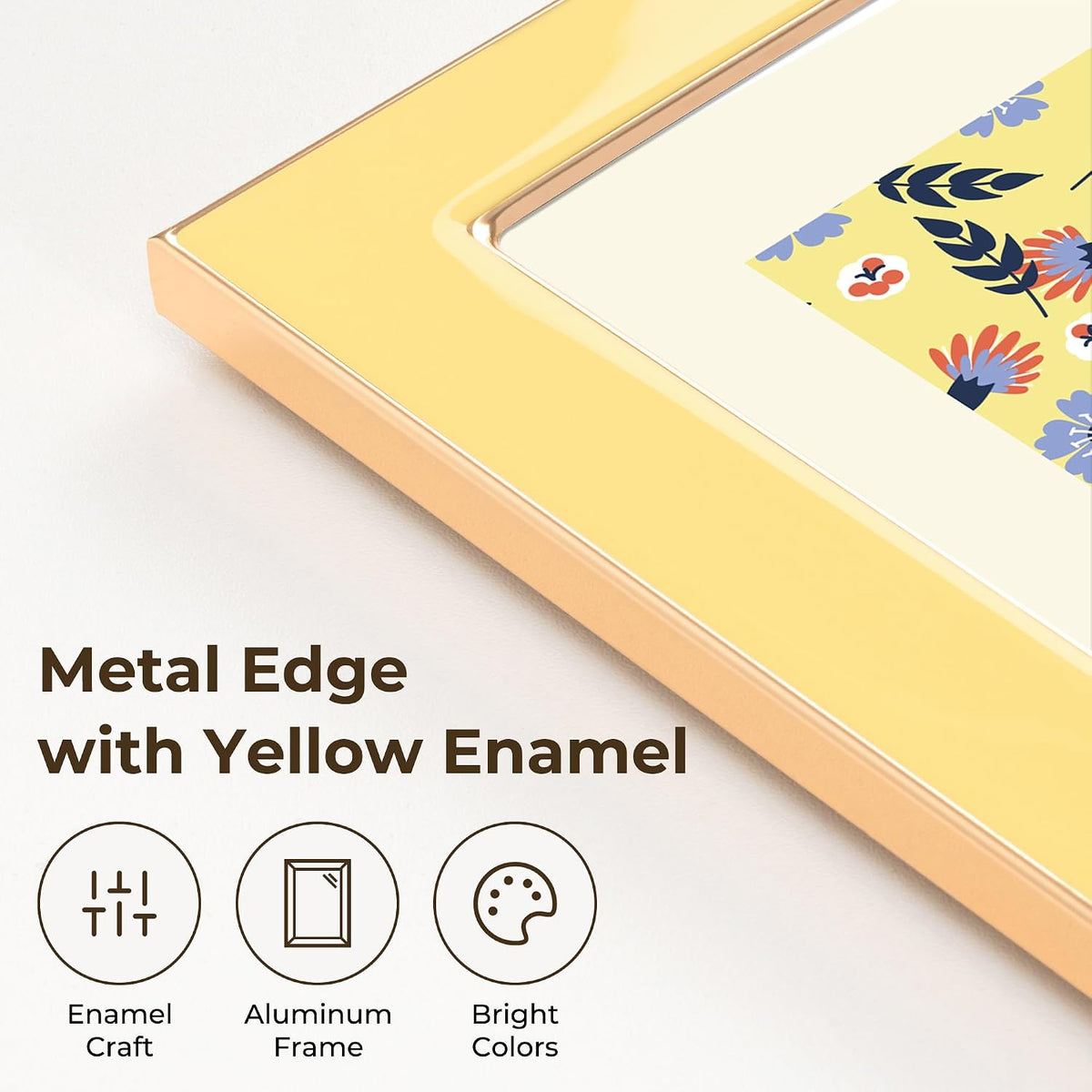 4x6 Enamel Picture Frame with Gold Metal Edge & HD Tempered Glass, Yellow