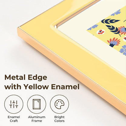4x6 Enamel Picture Frame with Gold Metal Edge & HD Tempered Glass, Yellow