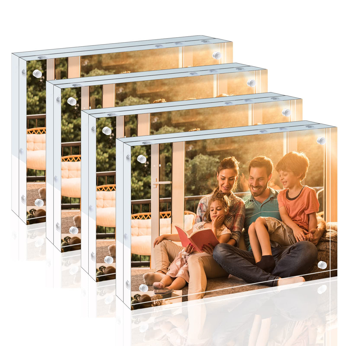 Egofine 4x6 Acrylic Frames 6 Pack, 20mm Thicker Frameless Clear Picture Frames, Double Sided Magnetic Picture Frames, Free Standing Desktop Display
