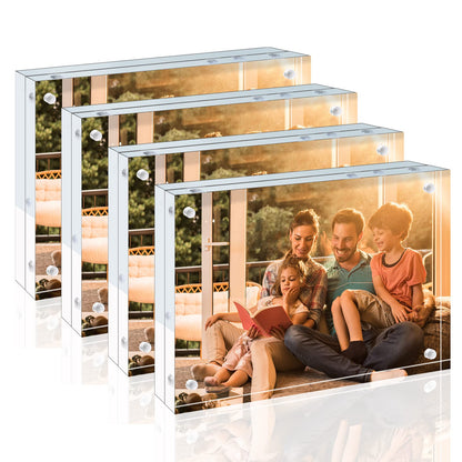Egofine 4x6 Acrylic Frames 6 Pack, 20mm Thicker Frameless Clear Picture Frames, Double Sided Magnetic Picture Frames, Free Standing Desktop Display