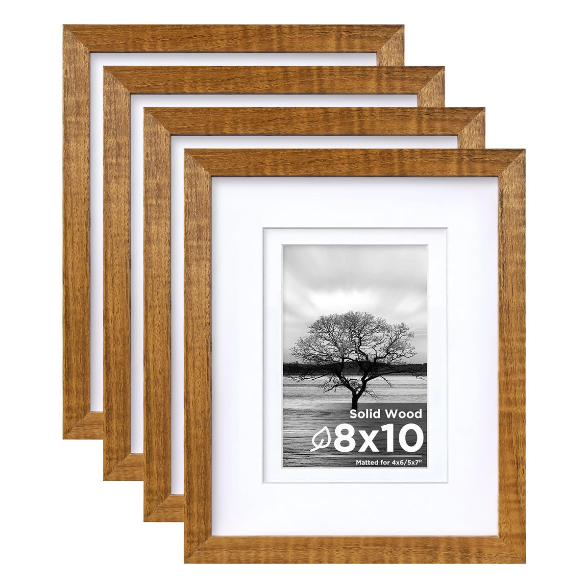 Egofine 8x10 Picture Frames Set of 4, Made of Solid Wood Covered by Plexiglass 4x6 and 5x7 with Mat or 8x10 without Mat, for Table Top Display and Wall Mounting Photo Frame Black