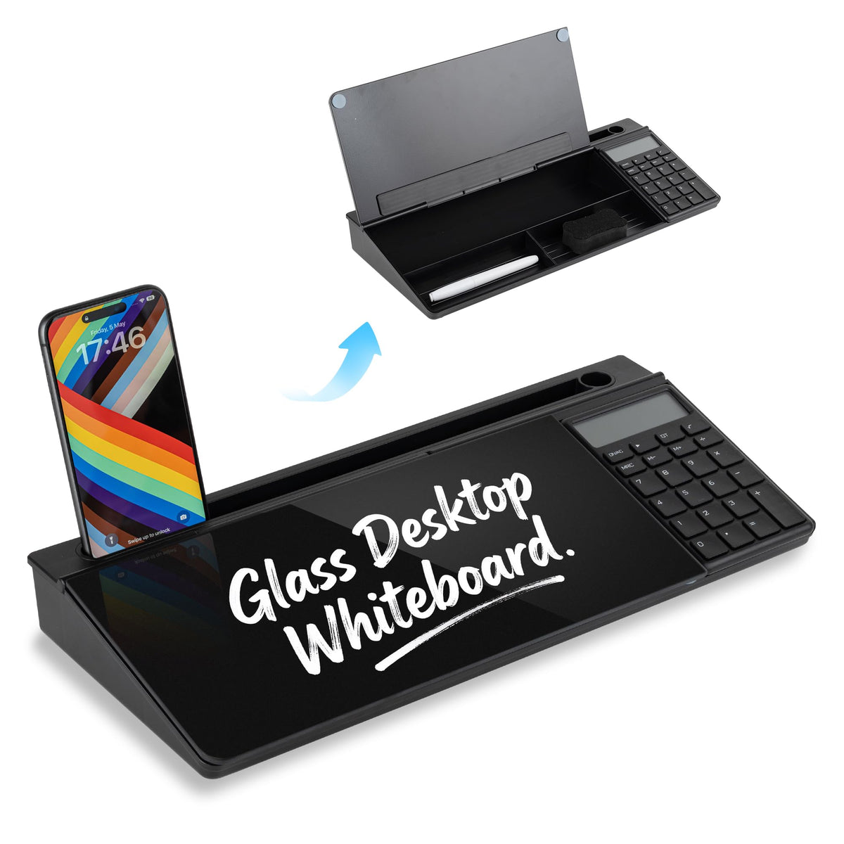 Glass Desktop Whiteboard, 15.8×7" Basic Black